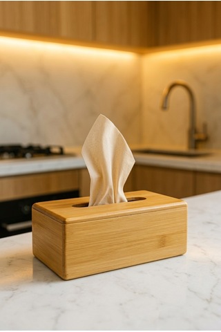 Bambu Ahşap Peçetelik Kutusu - Dekoratif Mutfak Ve Banyo Peçete Kutusu