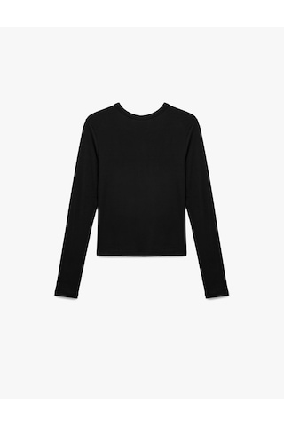 Koton Viskon Slim Fit Uzun Kollu Bisiklet Yaka Tişört Siyah 7wak50005ek