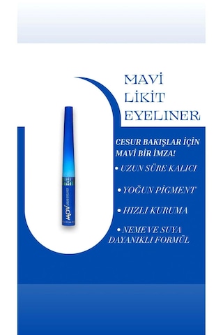 Mov Likit Eyeliner Mavi 3,5 G Parlak Mavi Ton, Suya & Tere Dayanıklı Mavi