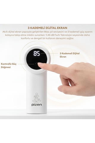 Pizen Wax Şarjlı Taşınabilir Tüy Ve Tiftik Temizleyici 3 Kademeli Dijital Göstergeli 2 Yedek Bıçaklı Beyaz