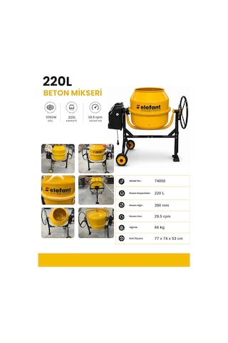 Elefant 220 L Betoniyer Harç Karma Makinesi Karıştırıcı