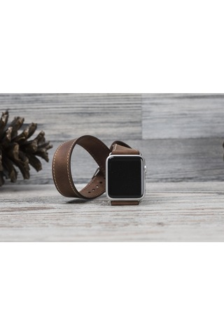 Bouletta Apple Uyumlu  Watch Deri Kordon 42-44-45 MM Çift Tur Kahverengi