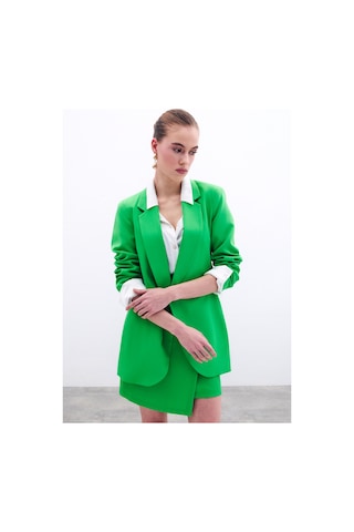 Sateen Klasik Yaka Uzun Ceket - Açık Yeşil-131423 Açık Yeşil