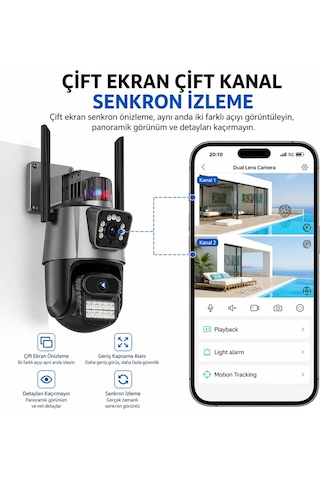 8 Mp 4k Full Hd Çift Lensi Alarmlı Su Geçirmez Dış Mekan Güvenlik Kamerası