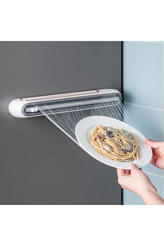 Shopytech Mıknatıslı Streç Film Folyo Yağlı Kağıt Dispenseri Çift Yönlü Bıçaklı 30 Cm Rulo Kesici Beyaz