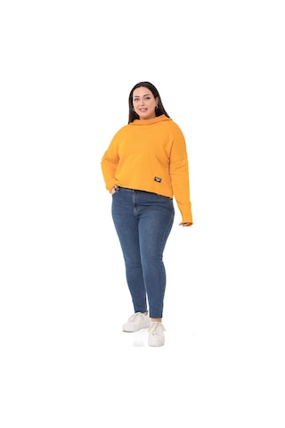 Büyük Beden Kapüşonlu Düşük Kollu Pis Dikişli Üç İplik Hardal Sweatshirt-hardal Hardal