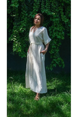 Dokuma Kaftan Elbise - Rahatlığın Şıklığı Ücretsiz Kargo İle Bej