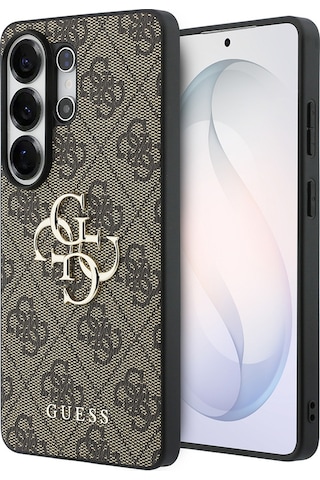 Galaxy S26 Ultra Uyumlu Kılıf Guess Lisanslı Pu Deri Büyük Metal Logo Dizaynlı Kapak Kahverengi