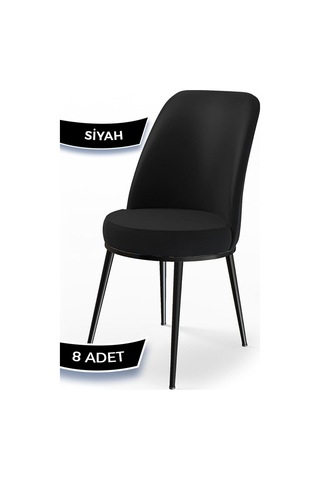 Canisa Dexa Serisi, Üst Kalite Mutfak Sandalyesi, Metal Siyah Iskeletli, 8 Adet Siyah Sandalye Siyah Sandalye
