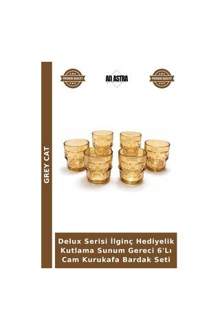 Delux Serisi İlginç Hediyelik Kutlama Sunum Gereci 6'lı Cam Kurukafa Bardak Seti Şeffaf