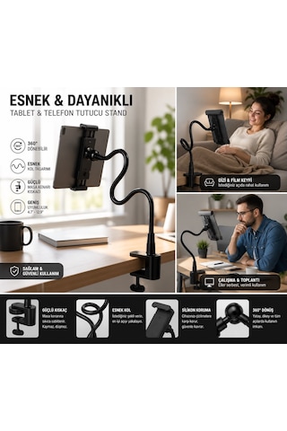 İpad Air 5. Nesil 2022 10.9 Uyumlu 360 Dönebilen Esnek Masa Kenarı Tablet Ve Telefon Tutucu Stand