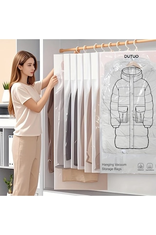 Honeybeeshop 8 Uzun Tarz 8li Asılı Vakum Depolama Çantası Giysi Ceket Takım Elbise İçin Gardırop Düzenleyici Seyahat Seti 4 Uzun 4 Kısa Beyaz Şeffaf