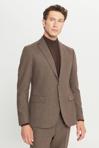 Altınyıldız Classıcs Lımıted Edıtıon Erkek Kahverengı Yünlü Slim Fit Dar Kesim Mono Yaka Kapak Cepli Esnek Takım Elbise Kahverengi