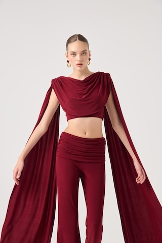 Holly Lolly Şal Detaylı Bluz Ve İspanyol Pantolonlu Finley Takım Bordo