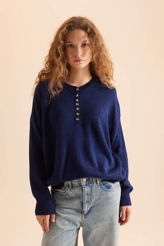 DeFacto Oversize Geniş Kalıp Düğmeli Yaka Triko Kazak D4913AXNSNV131 Lacivert