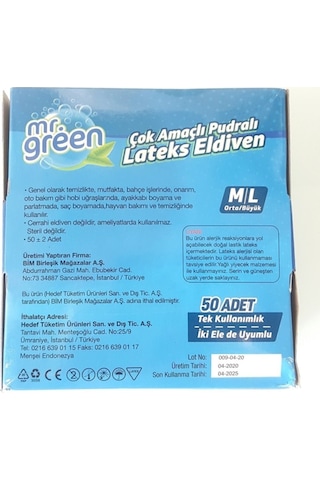 Mr. Green Latex Eldiven M / L Beyaz Beden 50 Adet Gramajlı