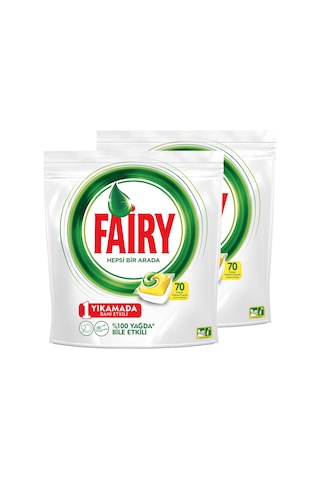 Fairy Hepsi Bir Arada Limon Kokulu Bulaşık Makinesi Deterjanı 2 x 70 Tablet