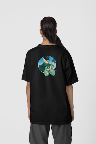 Geyşa Koi Ön-arka Baskılı %100 Pamuk Beyaz Kadın/erkek Unisex Rahat Kalıp Oversize T-shirt Siyah
