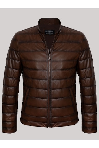 Hakiki Kuzu Derisi Fermuarlı Erkek Deri Mont Taba Taba