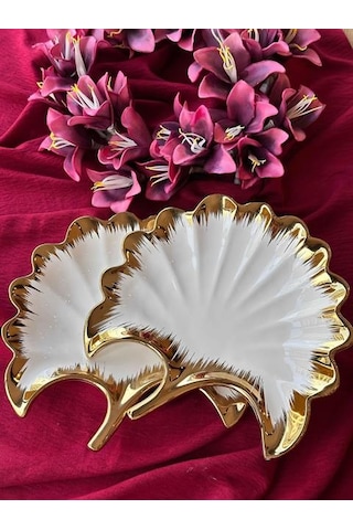 Ginkgo Yaprak Sunum Tabak 2'li 23 25cm Renkli