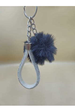Gümüş Angel Anahtarlık Minik Ponpon Seçenekli Siyah Ponpon