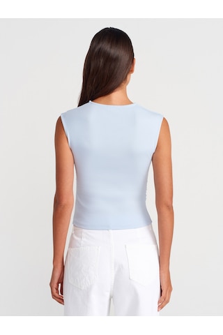 Dilvin 21054 Büzgülü Basic T-shirt-açık Mavi Açık Mavi