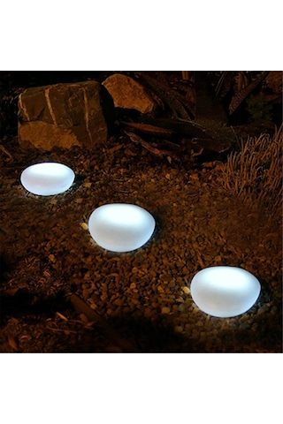 Geeroyoo Güneş Enerjili Çakıl Şekilli Bahçe Lambası - Ip55 Su Geçirmez 8 Saat Sürekli Aydınlatma - Led Beyaz Işık, Bahçe, Çimen, Yol Yolu Dekorasyonu Beyaz