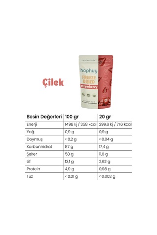 3'lü Paket Freeze Dried Çilek - Dondurularak Kurutulmuş Çilek 20g X 3 1 Adet