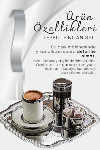 Grimorlife 2 Kişilik Tepsili Gümüş Porselen Fincan Seti Damat Kahvesi-söz Nişan Türk Kahvesi Kahve Fincanı Gümüş