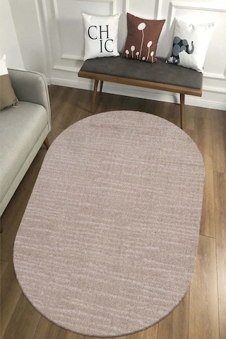 Salon Halısı Bej Yumuşak Oval Dokuma