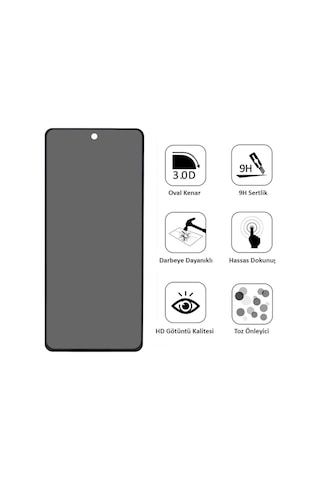Redmi Note 9 Pro 5D Privacy Tam Kaplayan Hayalet Ekran Koruyucu