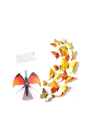 Tenfowee 12 Adet Çift Katlı 3d Pvc Kelebek Duvar Sticker, Mıknatıslı Dekoratif Ev Bahçe Park Dekoru, Renkli Desenler, Kolay Uygulama Sarı