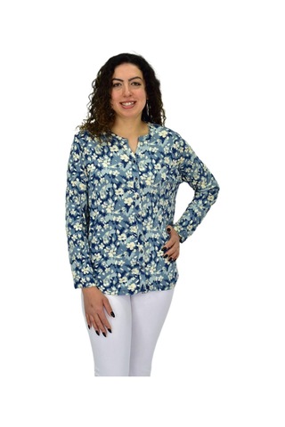 Kadın Uzun Kol Düğmeli Bluz Bgl-st04686 Mavı