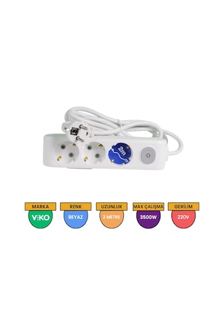 Viko Multi-let 3'lü Grup Priz Anahtarlı Topraklı Çocuk Korumalı 2 M Beyaz - 90117302