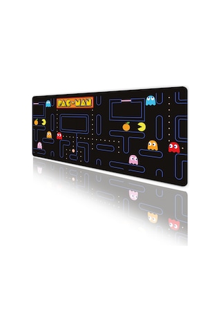Pac-man Oyun Gaming Klavye Mouse Pad Kaymaz Taban Kenarları Dikişli Su Geçirmez Masa Matı 70x30 Cm
