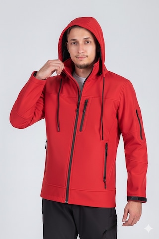 Suya Dayanıklı Slim Fit Softshell Kapüşonlu Erkek Mont Kırmızı