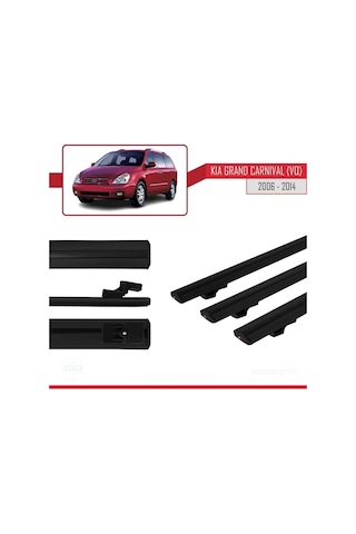 Kia Grand Carnival Vq 2006-2014 Arası İle Uyumlu Basic Model Ara Atkı Tavan Barı Siyah 3 Adet