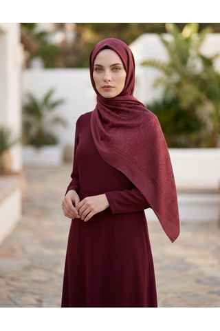 Moda Nuda Çift Taraflı Etnik Desen Şal Bordo