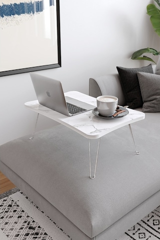 Taşınabilir Katlanır Yatak Koltuk Üstü Hasta Servis Bilgisayar Çalışma Sehpası Beyaz Mermer