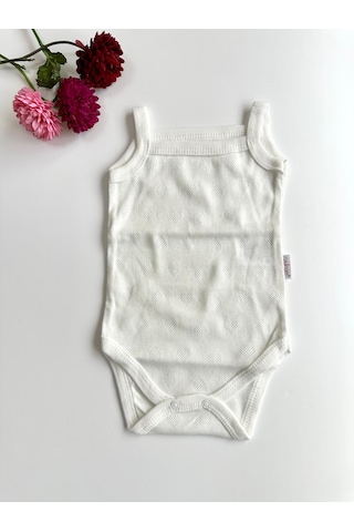 Bellamio Kids Kalp Nakışlı Kız Bebek Askılı Zıbın Body Atlet - Beyaz Beyaz