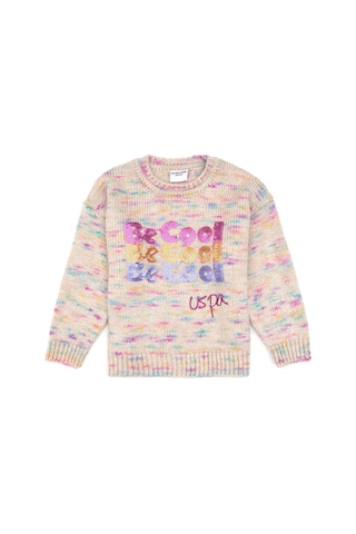 U.S. Polo Assn. Kız Çocuk Neon Pembe Payet İşlemeli Bisiklet Yaka Kazak 50314362-VR105