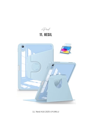 Apple Uyumlu iPad 11. Nesil A16 2025 360 Dönebilen Yatay Dikey Standlı Fuchsia Pino Tablet Kılıfı Kılıf