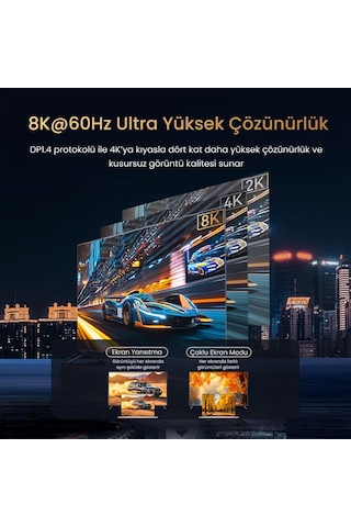 Type-c To Dp Kablo 8k 60hz 4k 240hz Hdr Arc 48gbps Örgülü Çift Yönlü Görüntü Kablosu 2 Metre Diğer