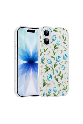 Apple iPhone Uyumlu 16 Kılıf Kamera Korumalı Desenli Zore Klip Kapak - Mavi Lale -