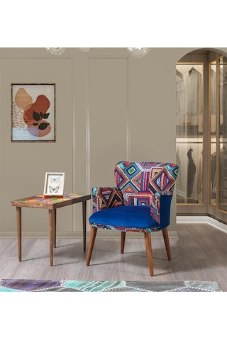 Bienvelle Mavi Çay Seti 2 Tekli Koltuk+Sehpa (Salon, Balkon, Cafe