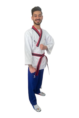 Jumok Taekwondo Poom-pum Yaka Poomsae-poomse Elbisesi Beyaz - Siyah - Kırmızı