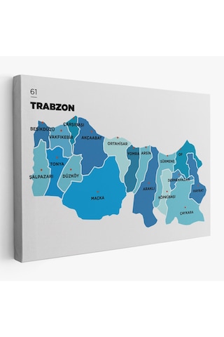 Trabzon İli Ve İlçeler Haritası Dekoratif Kanvas Tablo 1471 95 X 55