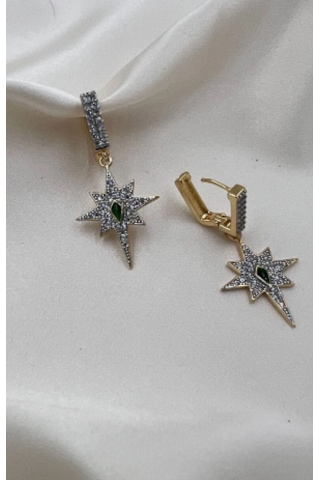 Bb İthal Altın Kaplama Kutup Yıldızı Taşlı Küpe