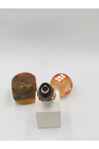 Onıks Taşlı Ayyıldız 925 Ayar 24 Mm 20,80 Gr. Erkek Yüzüğü Gümüş