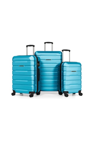 Unisex 4 Tekerli Kilitli 3'lü Set Valiz Turkuaz